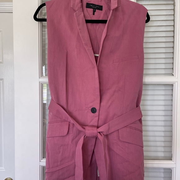 Rag & Bone Women's Pink Margot Sleeveless Belted Blazer Coat Jacket - Picture 7 of 7